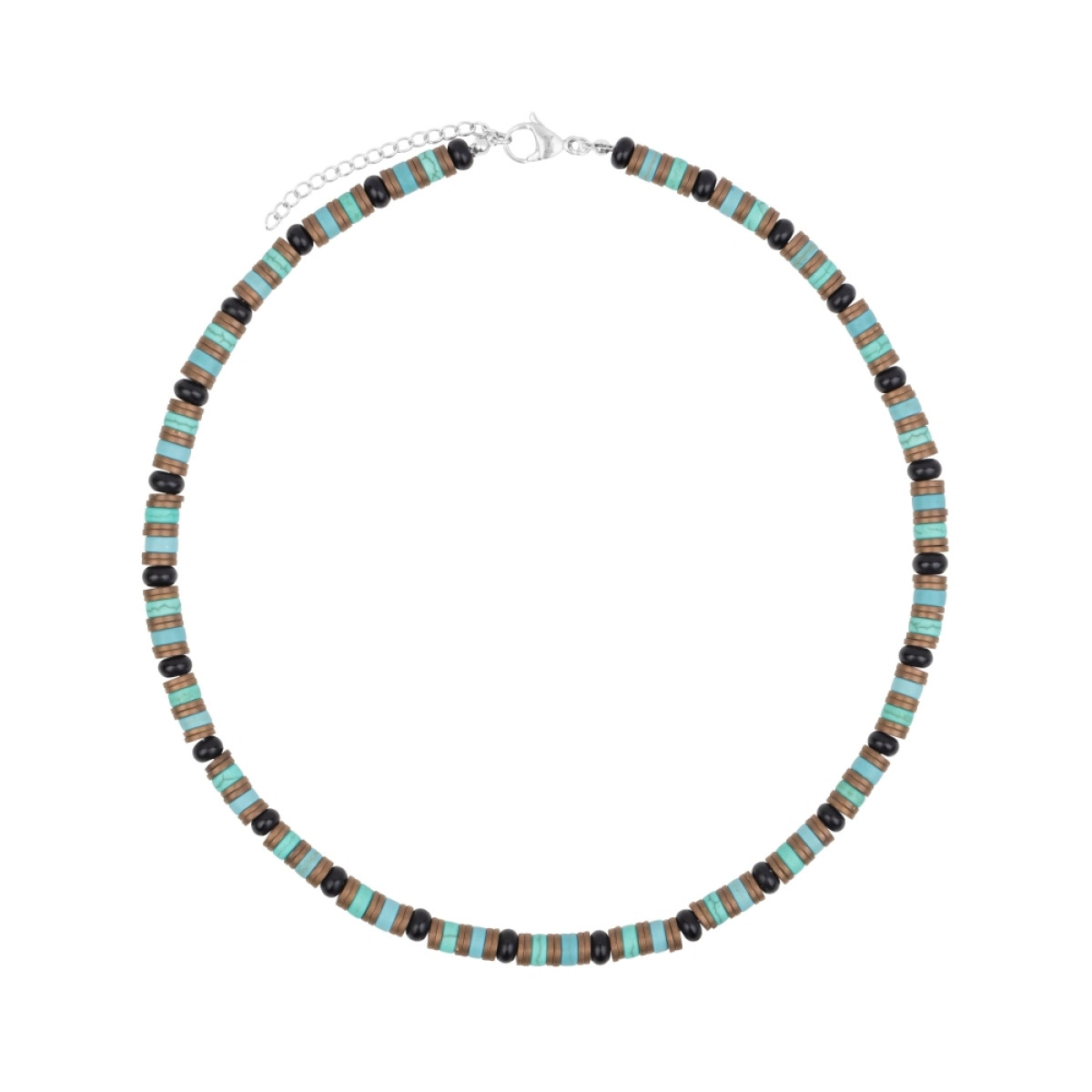 Aze Jewels Rocks AZ-NL619-A bruine en turquoise edelsteen ketting 6 mm breed - Lengte 45-50 cm