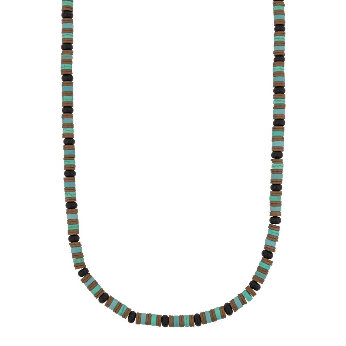 Aze Jewels Rocks AZ-NL619-A bruine en turquoise edelsteen ketting 6 mm breed - Lengte 45-50 cm