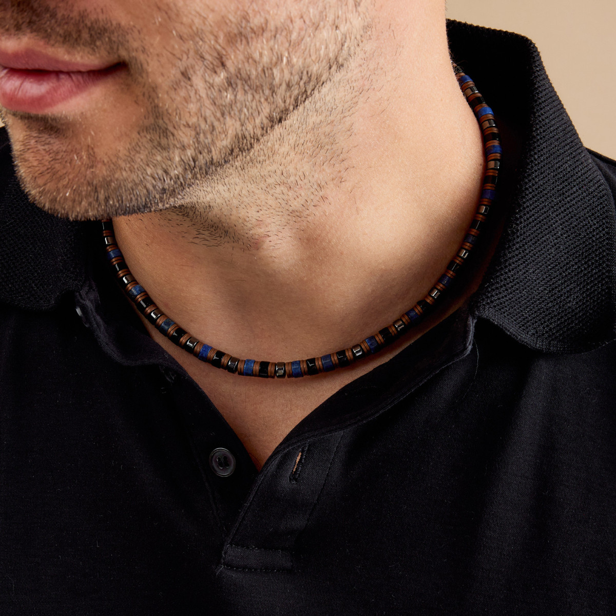Aze Jewels Rocks AZ-NL620-A bruine kralenketting 6 mm breed - Lengte 45-50 cm