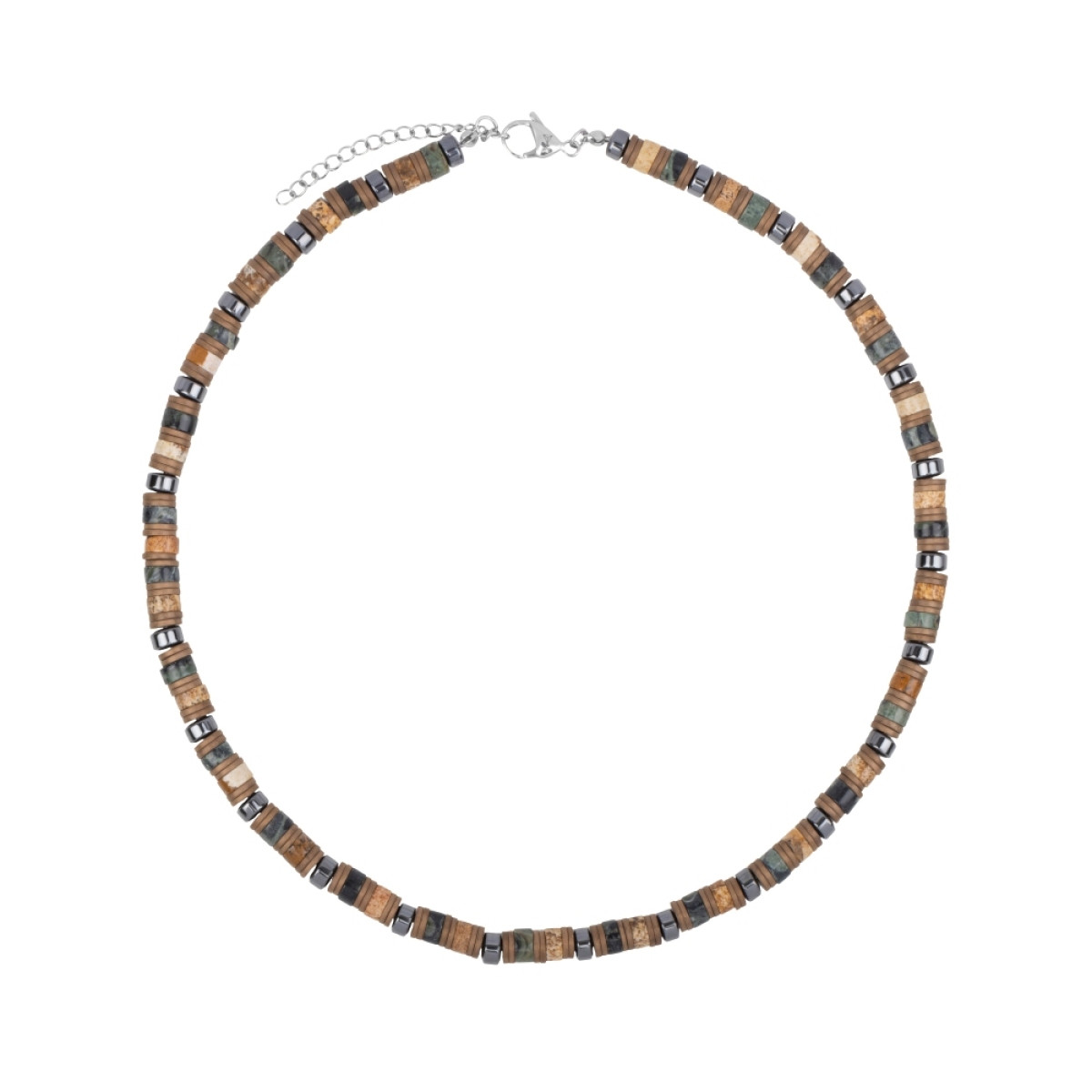 Aze Jewels Rocks AZ-NL622-A kralenketting bruin zwart hematiet jaspis ryoliet 6 mm breed - Lengte 45-50 cm