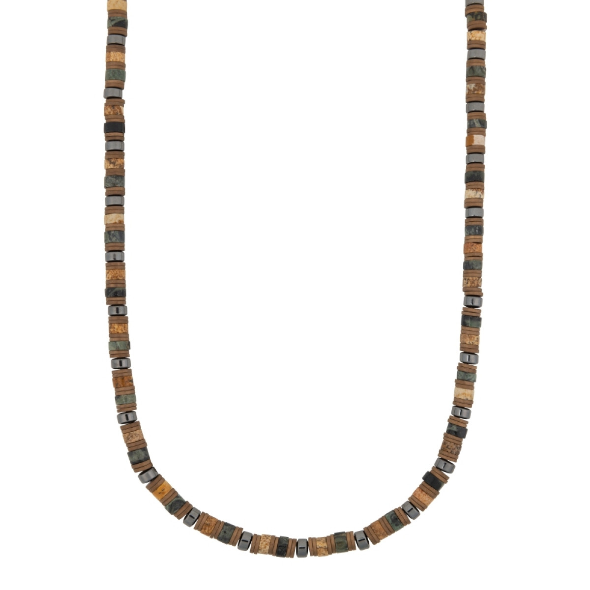 Aze Jewels Rocks AZ-NL622-A kralenketting bruin zwart hematiet jaspis ryoliet 6 mm breed - Lengte 45-50 cm