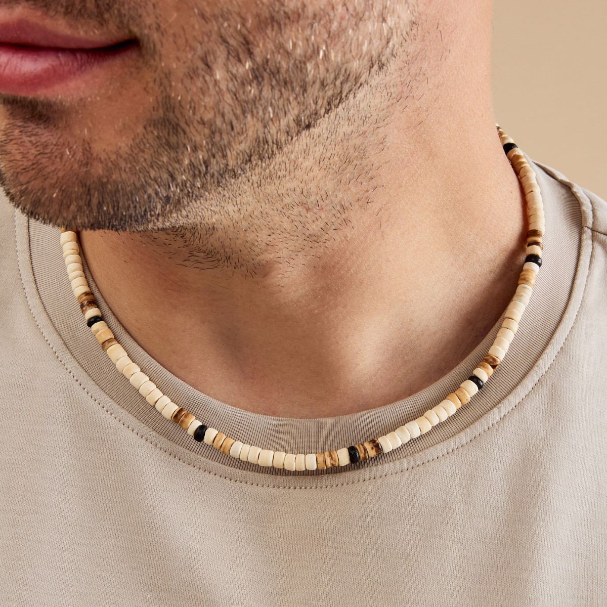 Aze Jewels Rocks AZ-NL623-A beige kralenketting agaat howliet jaspis 6 mm breed - Lengte 45-50 cm