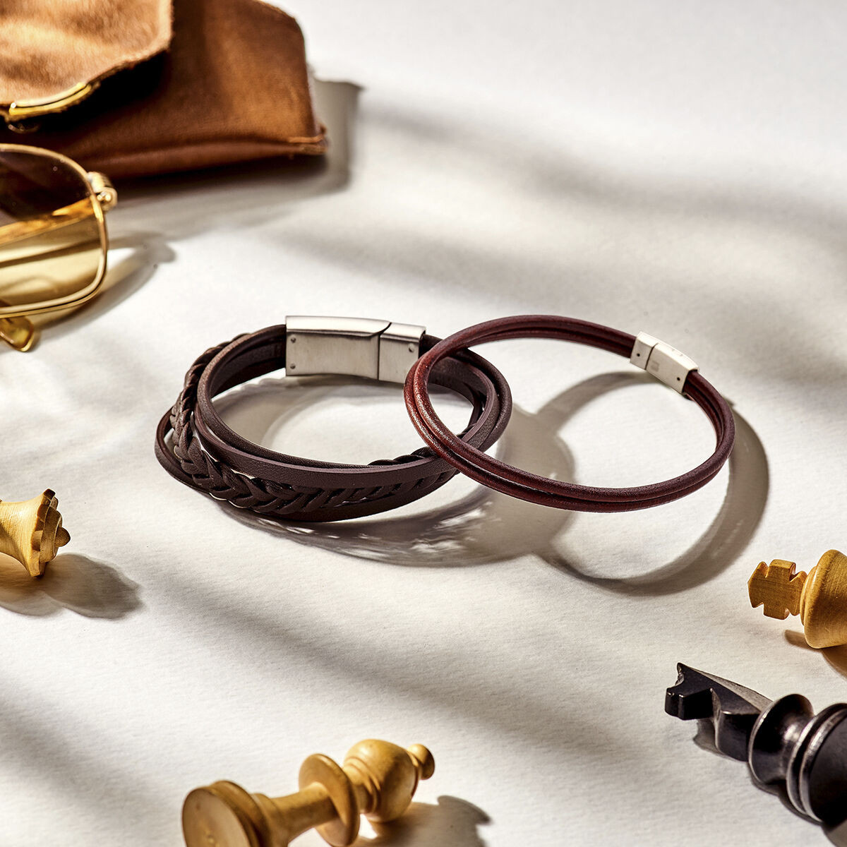 Bruine leren herenarmband met stalen sluiting