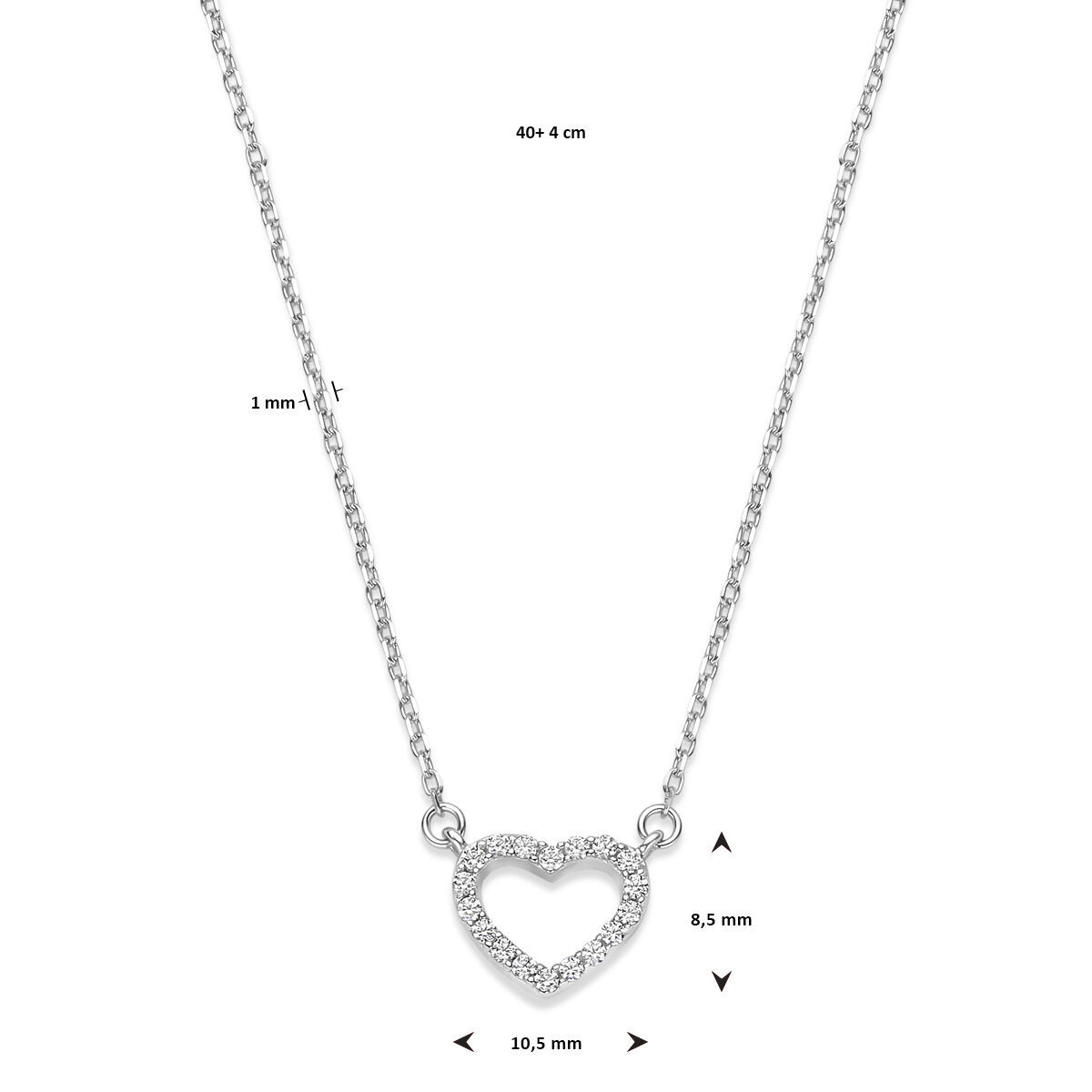 Open zilveren hartjes ketting met zirkonia
