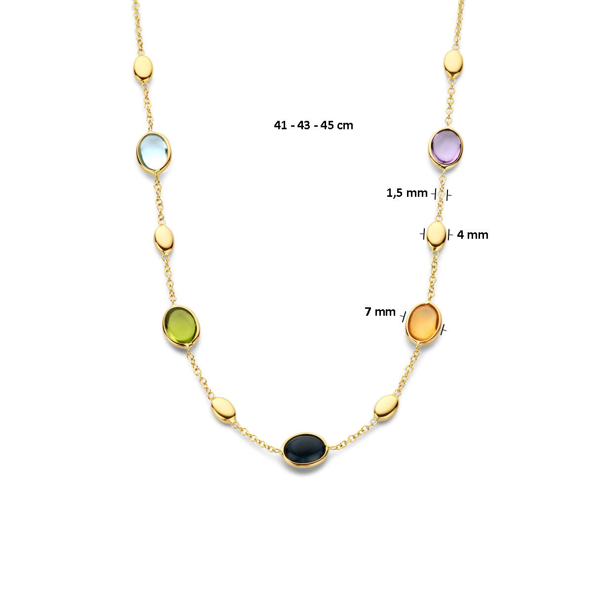 Gouden edelsteen ketting met topaas, amethist, citrien en peridoot - Lengte 41 - 45 cm
