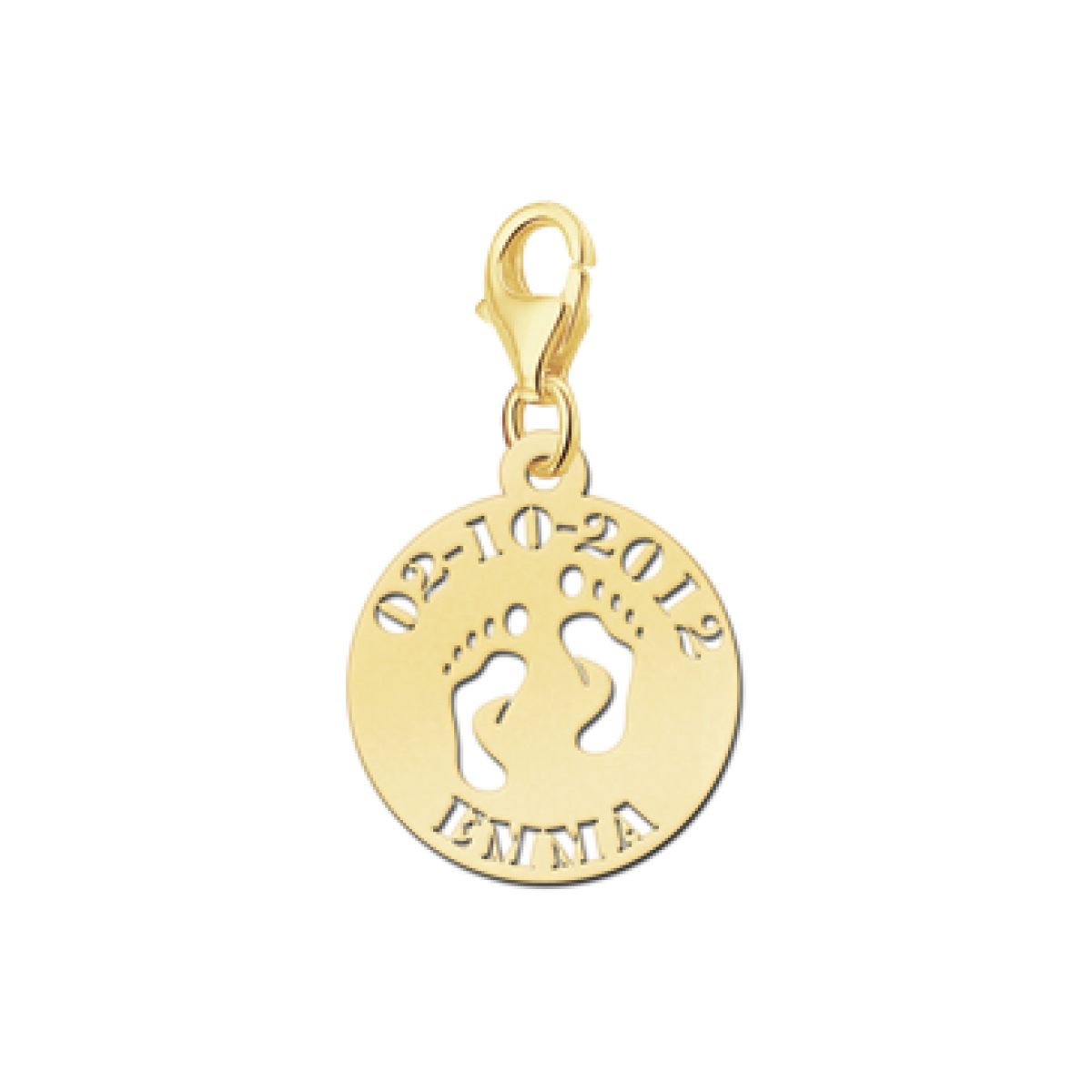 Gouden bedel voetjes met naam en datum Names4ever