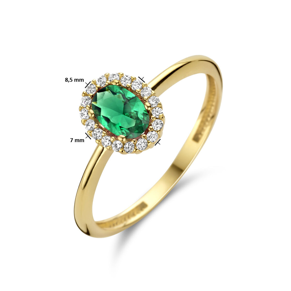 14-karaat gouden ring met ovale zirkonia groen 