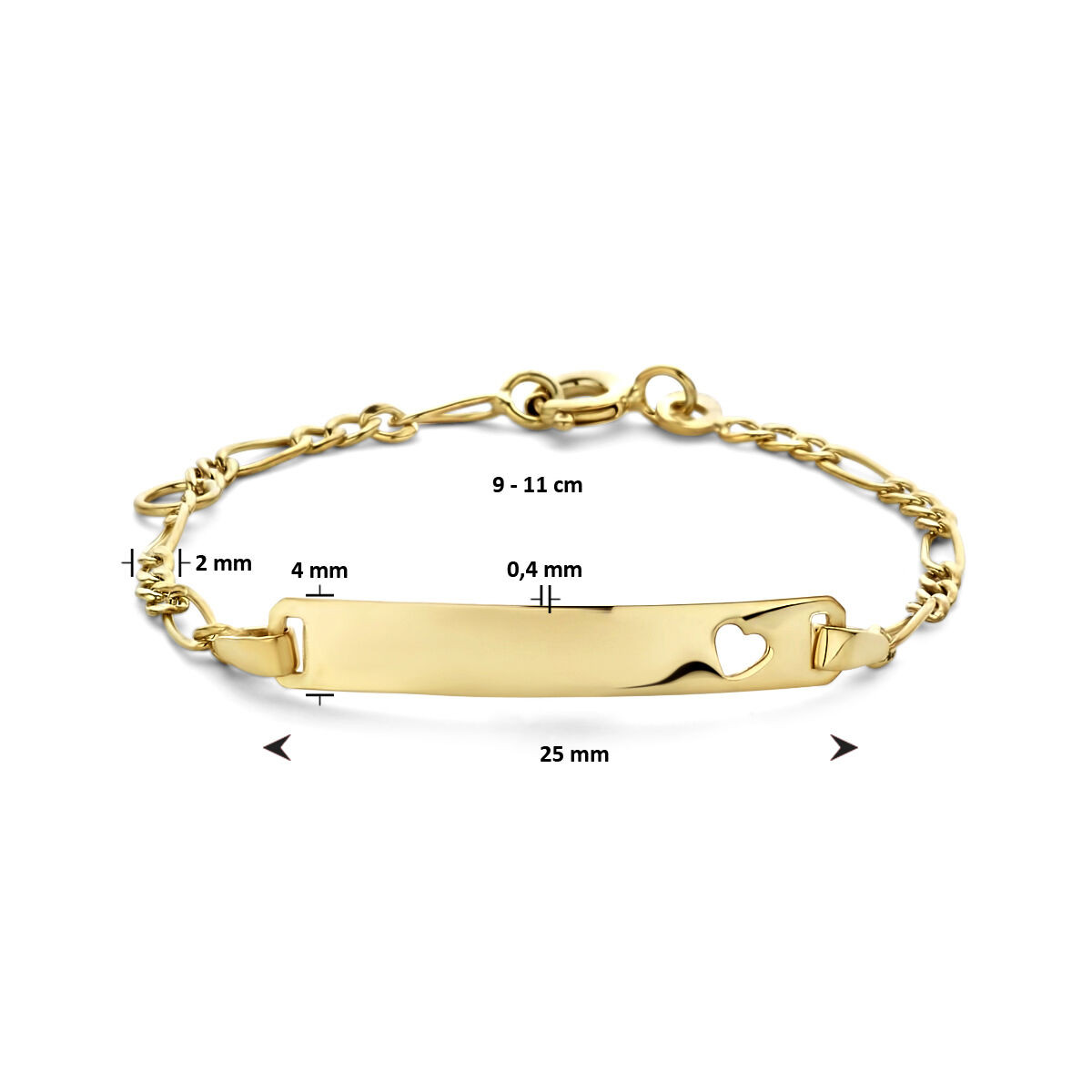 9-Karaat plaat graveerarmband met hartje