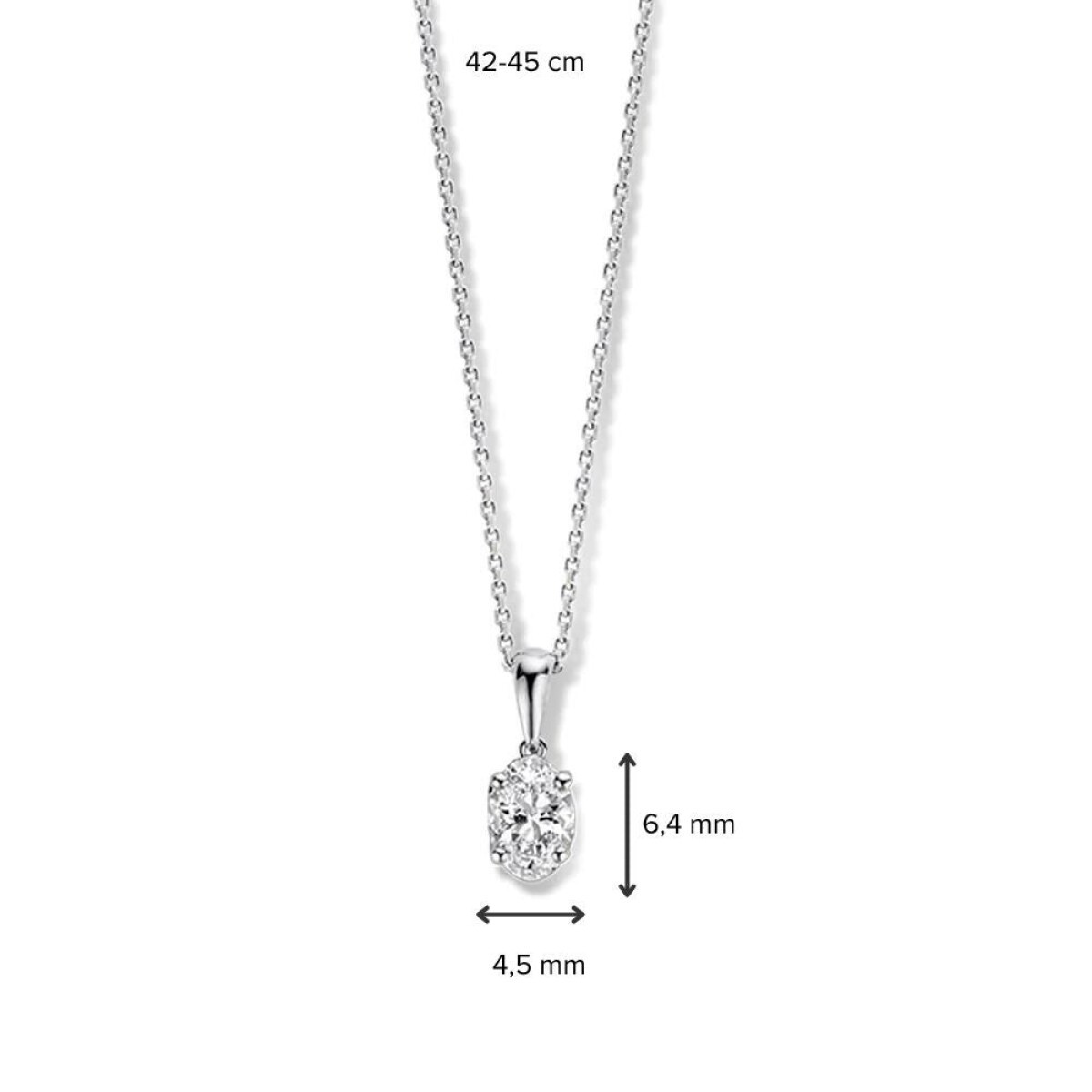 Aurore Franky CA25730050 18-karaat witgouden ketting met ovale labgrown diamant 0.50 crt - Lengte 42-45 cm