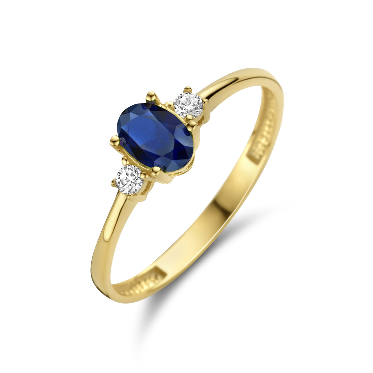 14-Karaat synthetische saffier ring met zirkonia's