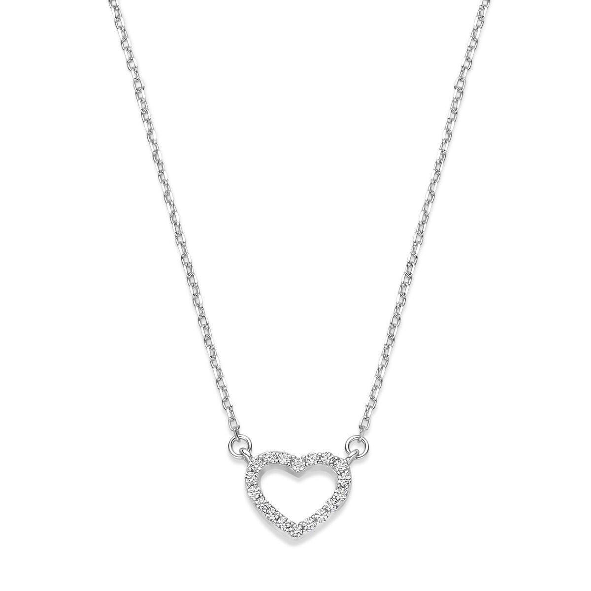 Open zilveren hartjes ketting met zirkonia