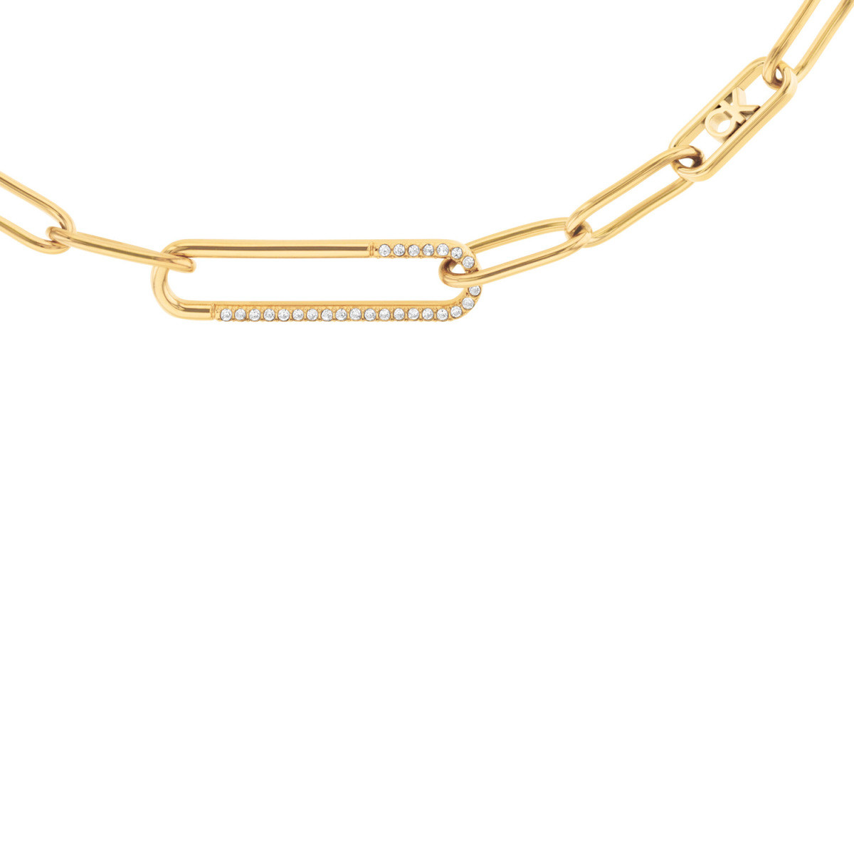 Calvin Klein CJ35000537 gold plated schakelketting met transparante stenen 7 mm breed - Lengte 45 cm