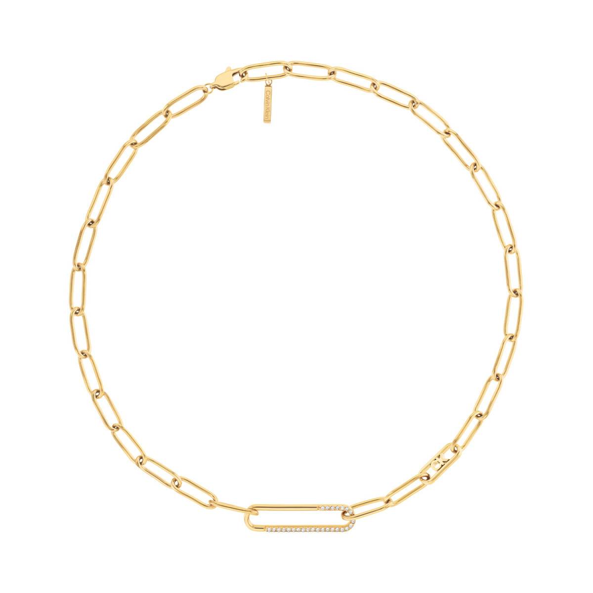 Calvin Klein CJ35000537 gold plated schakelketting met transparante stenen 7 mm breed - Lengte 45 cm