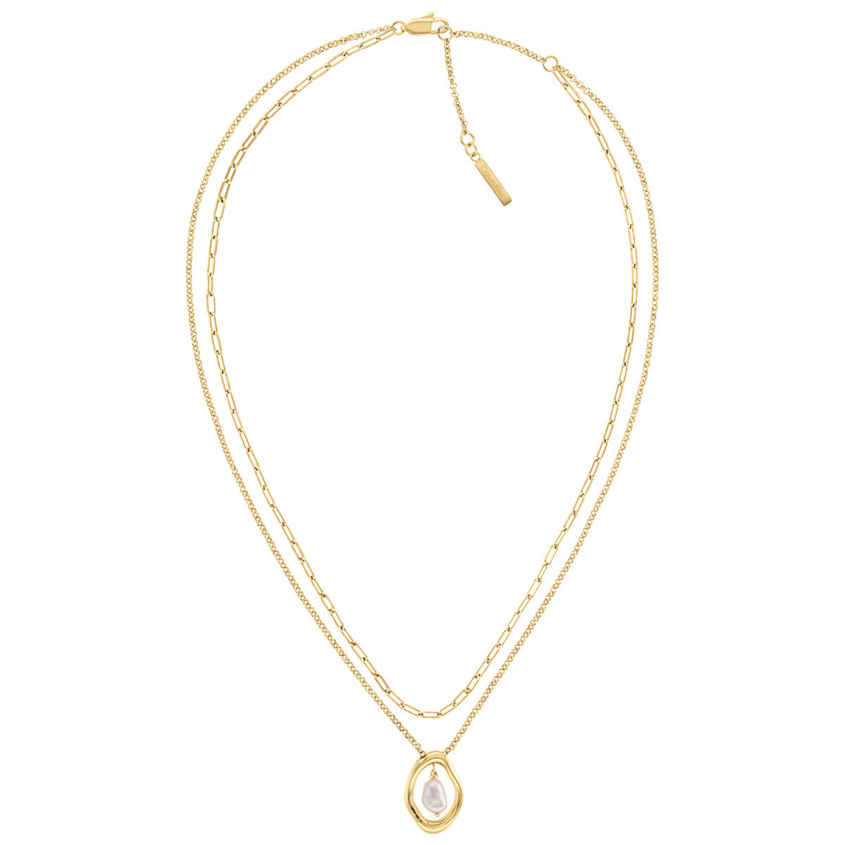 Calvin Klein CJ35000559 goudkleurig stalen ketting met parel druppelhanger 10 mm - Lengte 38 cm