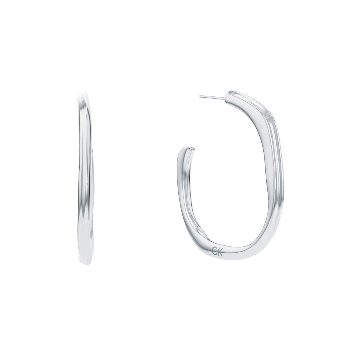 Calvin Klein CJ35000643 zilverkleurige glanzende oorringen met stekersluiting 4 mm breed