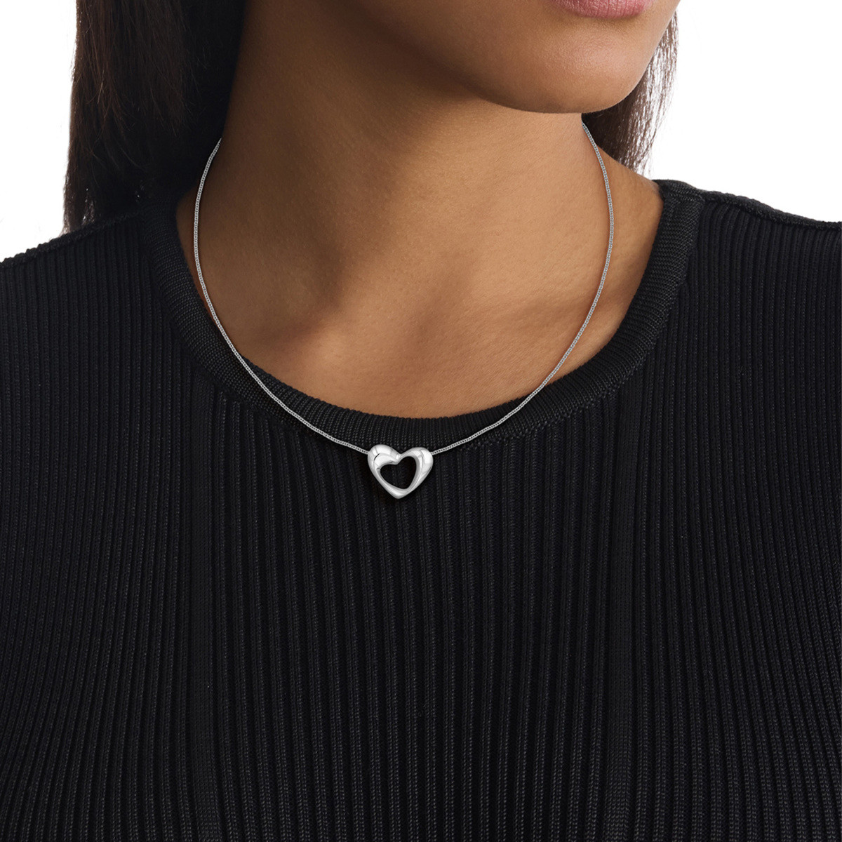 Calvin Klein CJ35000757 zilverkleurige ketting met hart hanger 20 mm - Lengte 50 cm