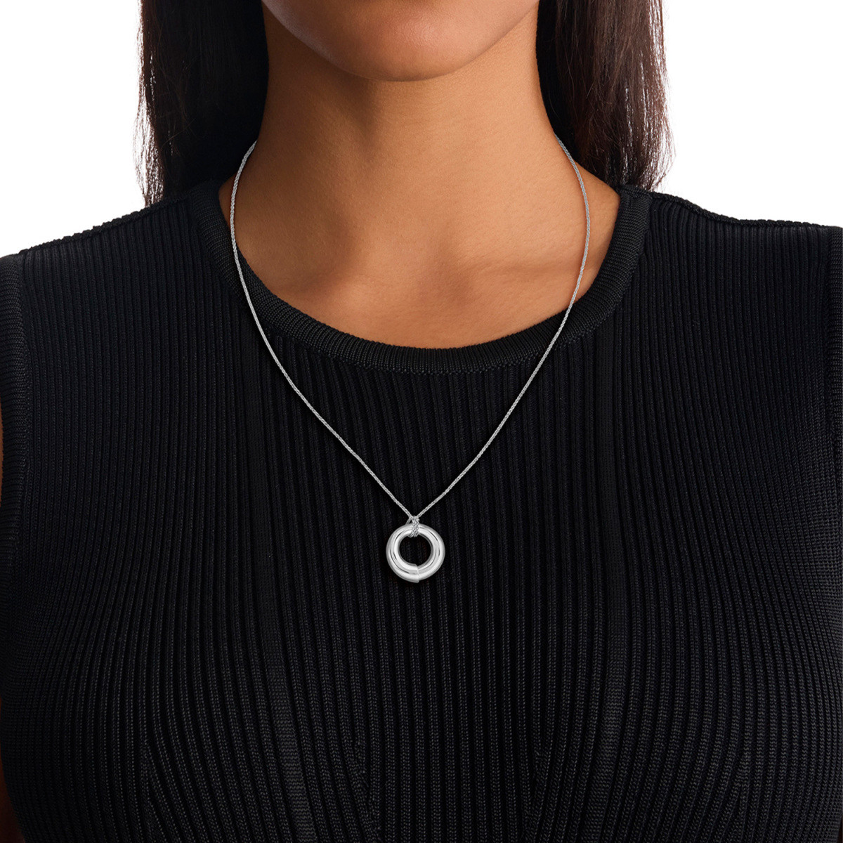 Calvin Klein CJ35000760 zilverkleurige ketting met open ronde hanger 5 mm - Lengte 61 cm