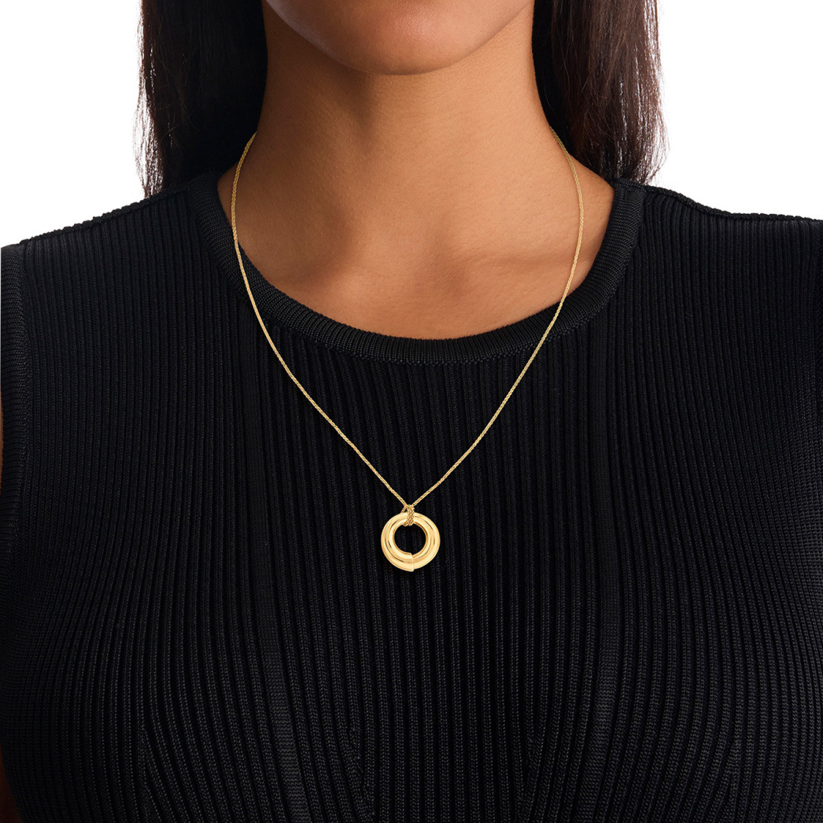 Calvin Klein CJ35000761 gold plated ketting met open ronde hanger 20 mm - Lengte 61 cm