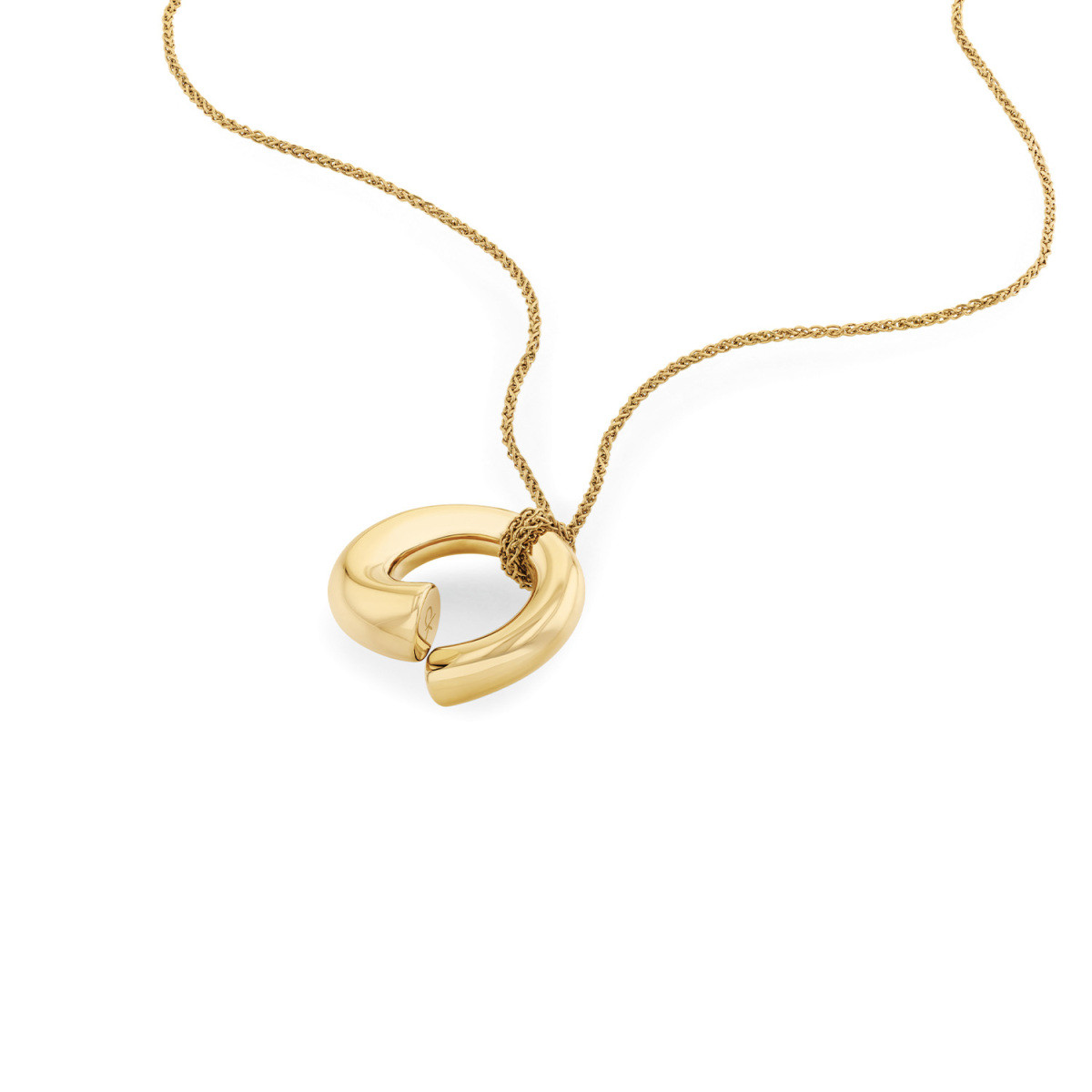 Calvin Klein CJ35000761 gold plated ketting met open ronde hanger 20 mm - Lengte 61 cm