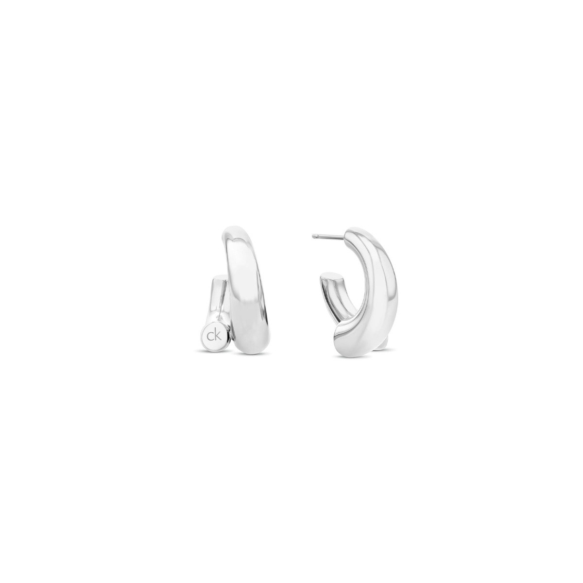 Calvin Klein CJ35000764 zilverkleurige stalen stekeroorringen 5 mm breed - Hoogte 17.5 mm