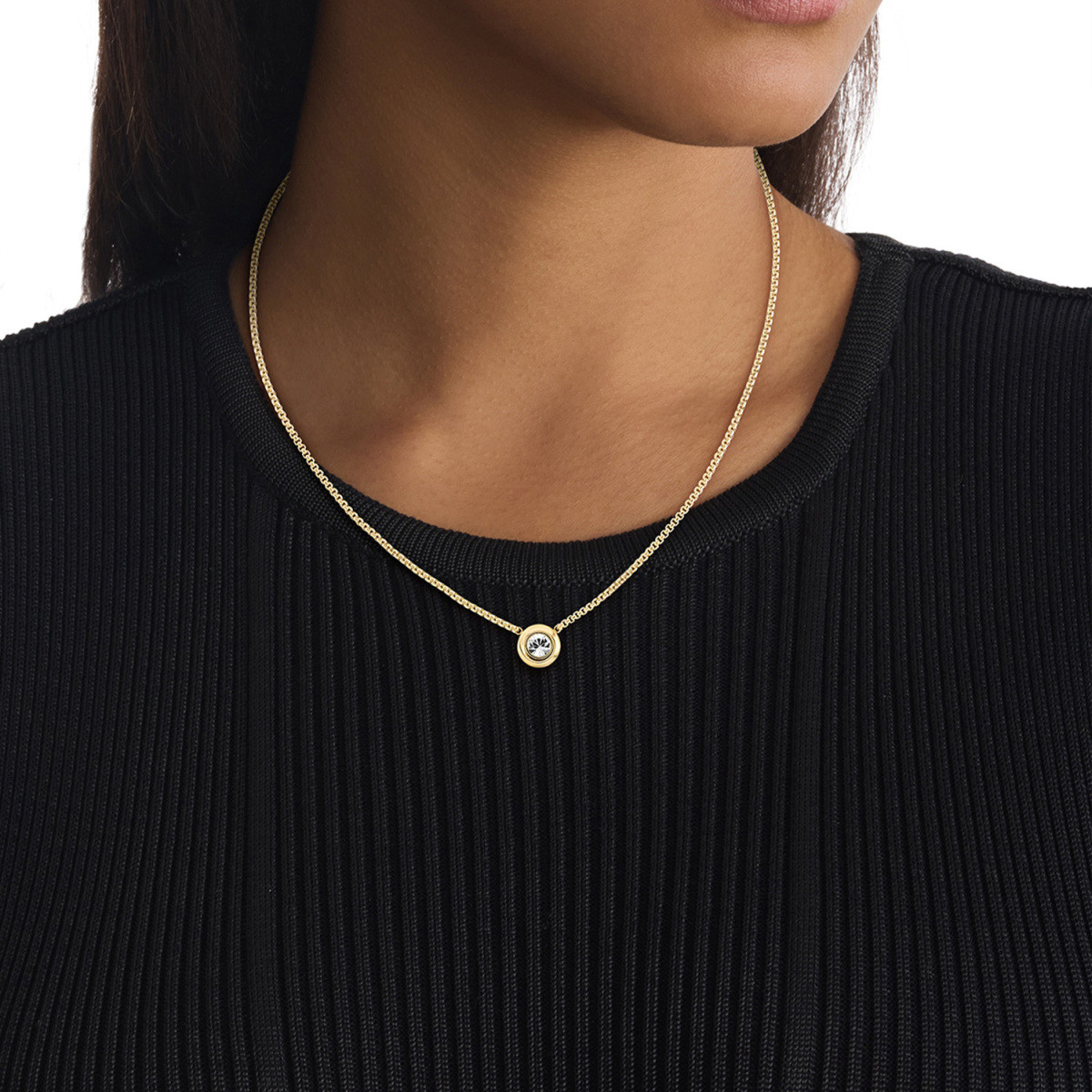 Calvin Klein CJ35000770 gold plated ketting met ronde kristal hanger - Lengte 46-50 cm