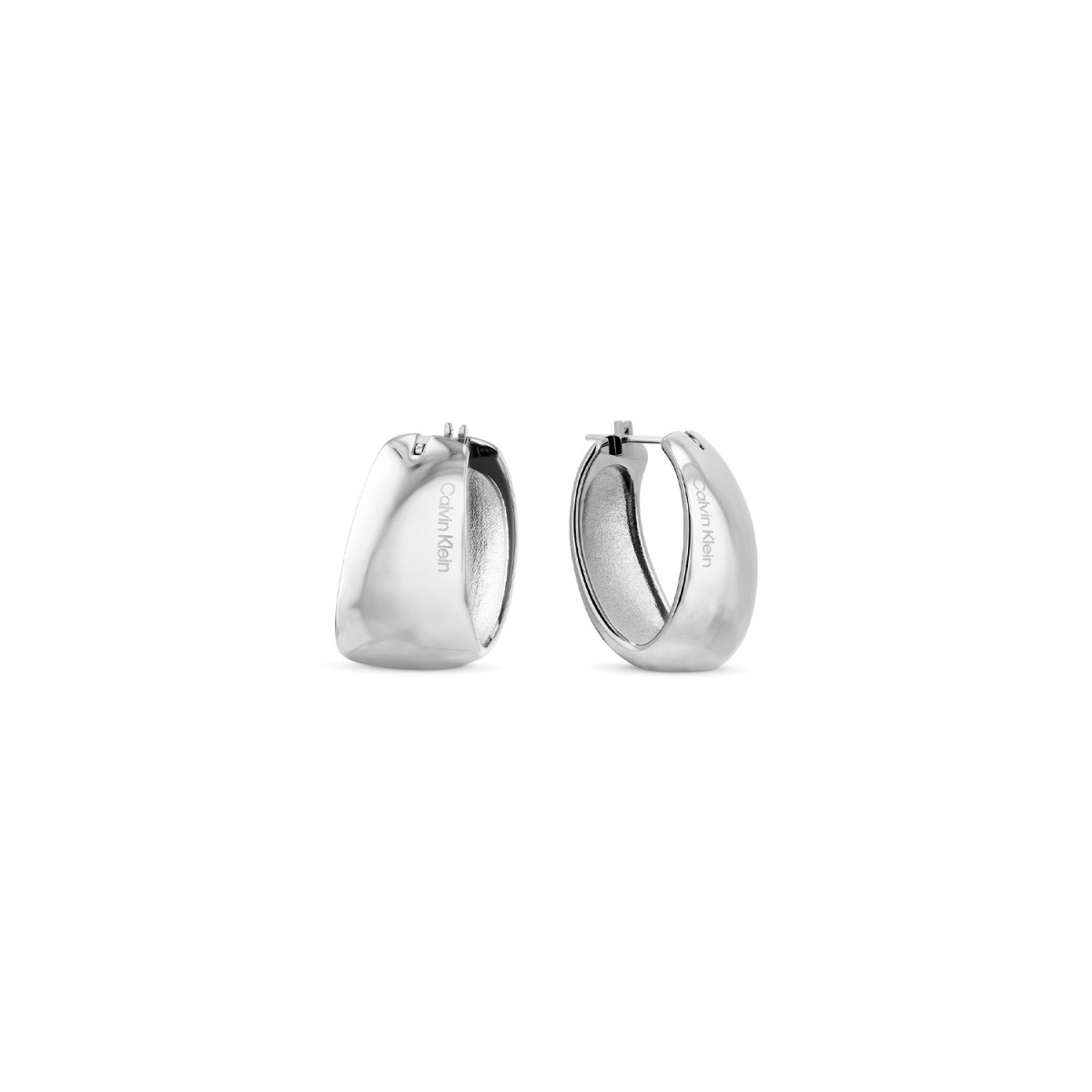 Calvin Klein CJ35000831 zilverkleurige ronde oorringen van staal met klapsluiting - Hoogte 25 mm