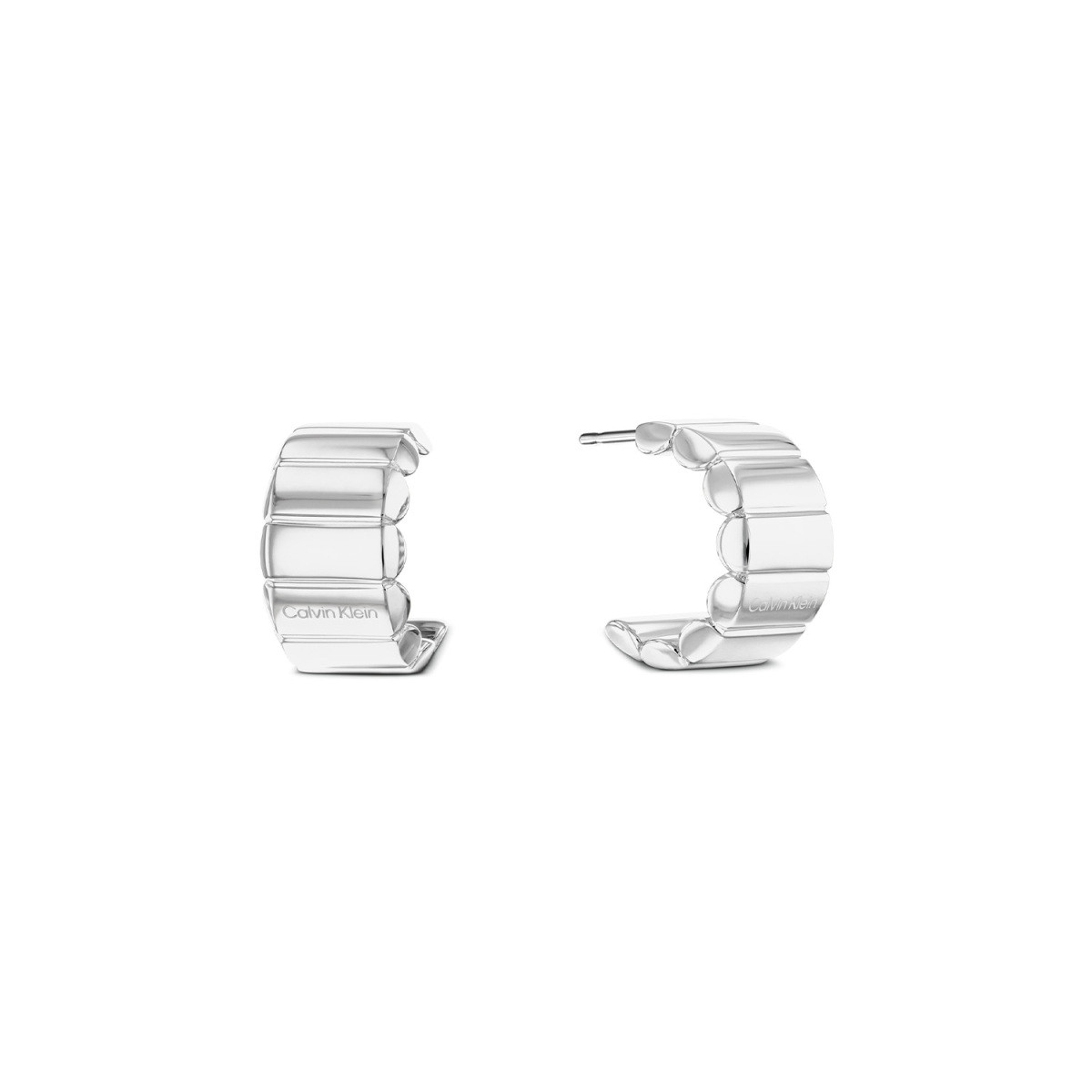 Calvin Klein CJ35000943 zilverkleurige oorbellen met vlakken 8 mm breed - Hoogte 15 mm
