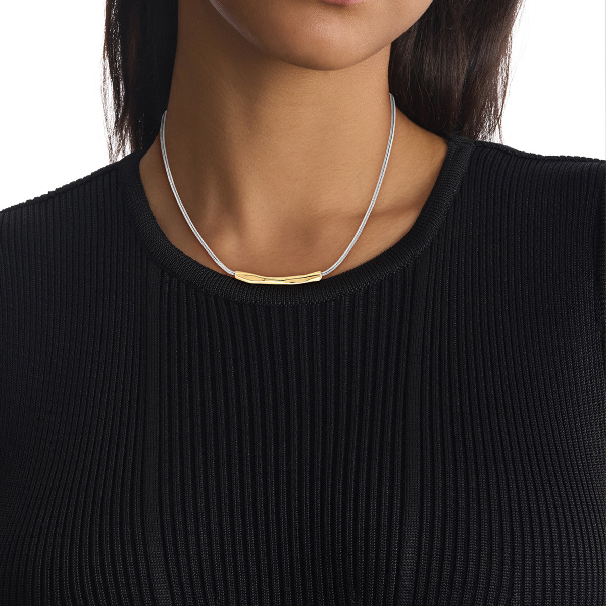 Calvin Klein CJ35000945 bicolor ketting met golvende hanger 60 mm - Lengte 47 cm