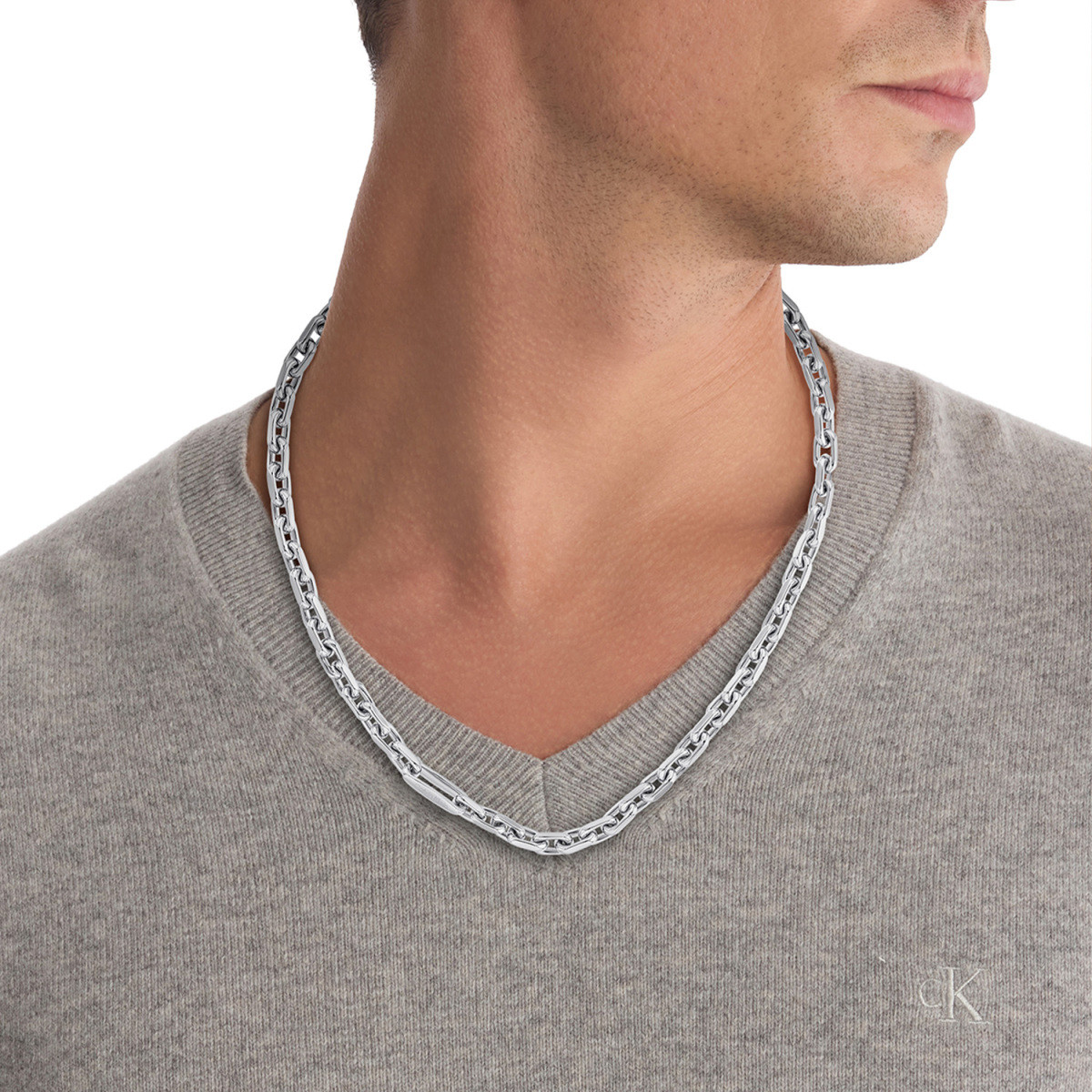 Calvin Klein CJ35100049 glanzende zilverkleurige anker schakelketting 8 mm breed - Lengte 46-50 cm