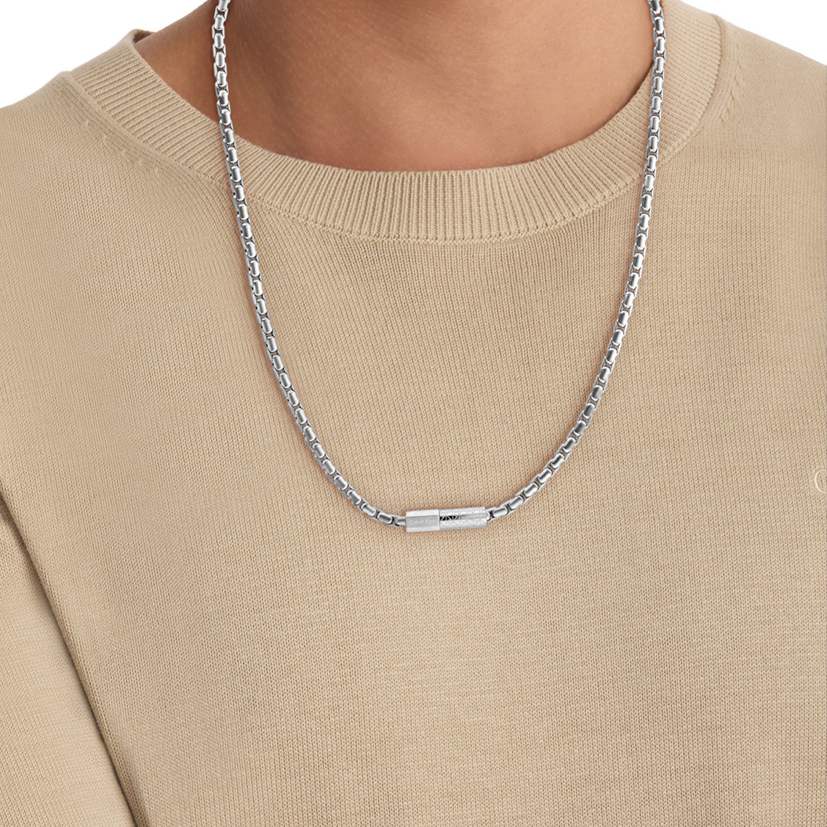 Calvin Klein CJ35100092 zilverkleurige cardano schakelketting 8 mm breed - Lengte 61 cm