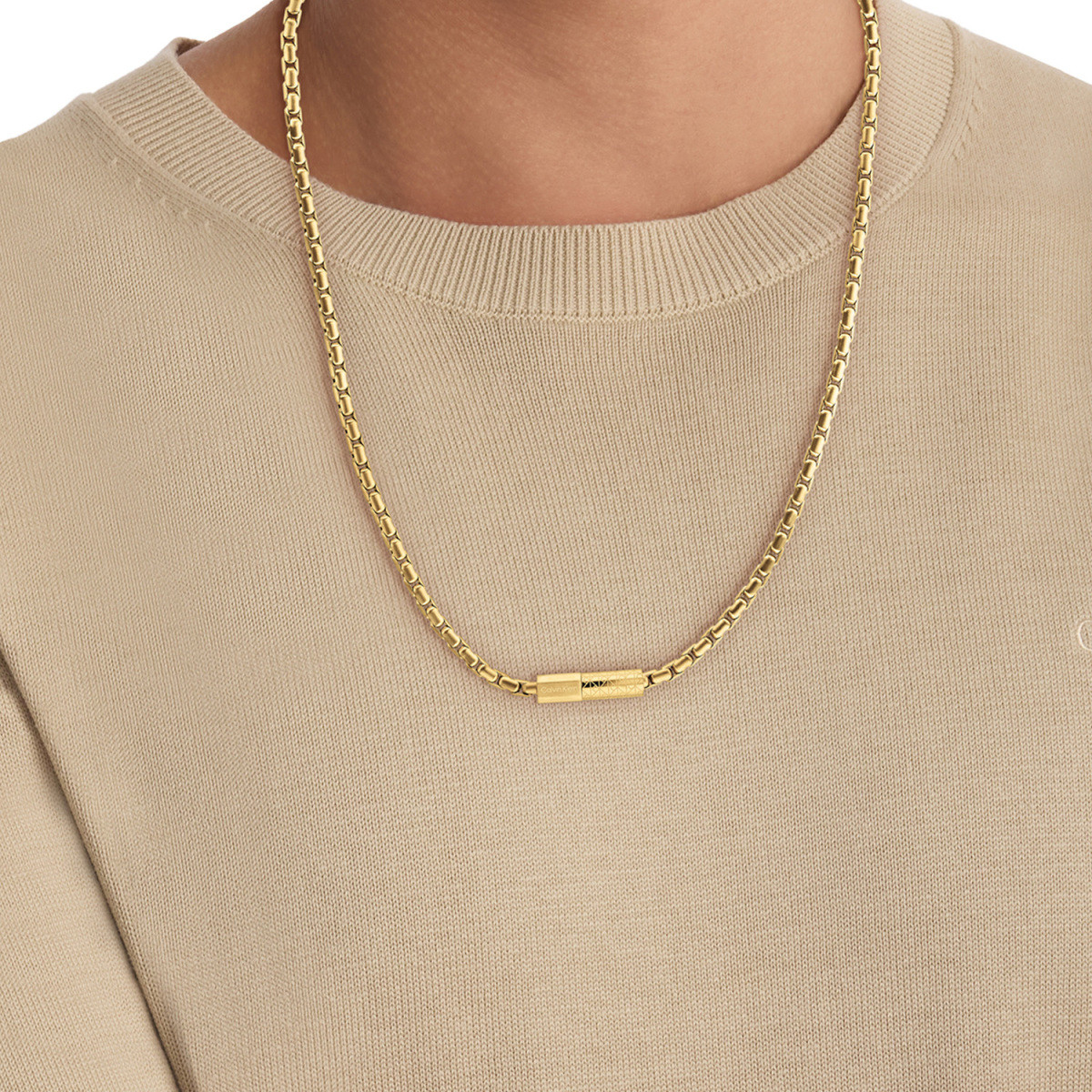 Calvin Klein CJ35100093 gold plated cardano schakelketting 8 mm breed - Lengte 61 cm