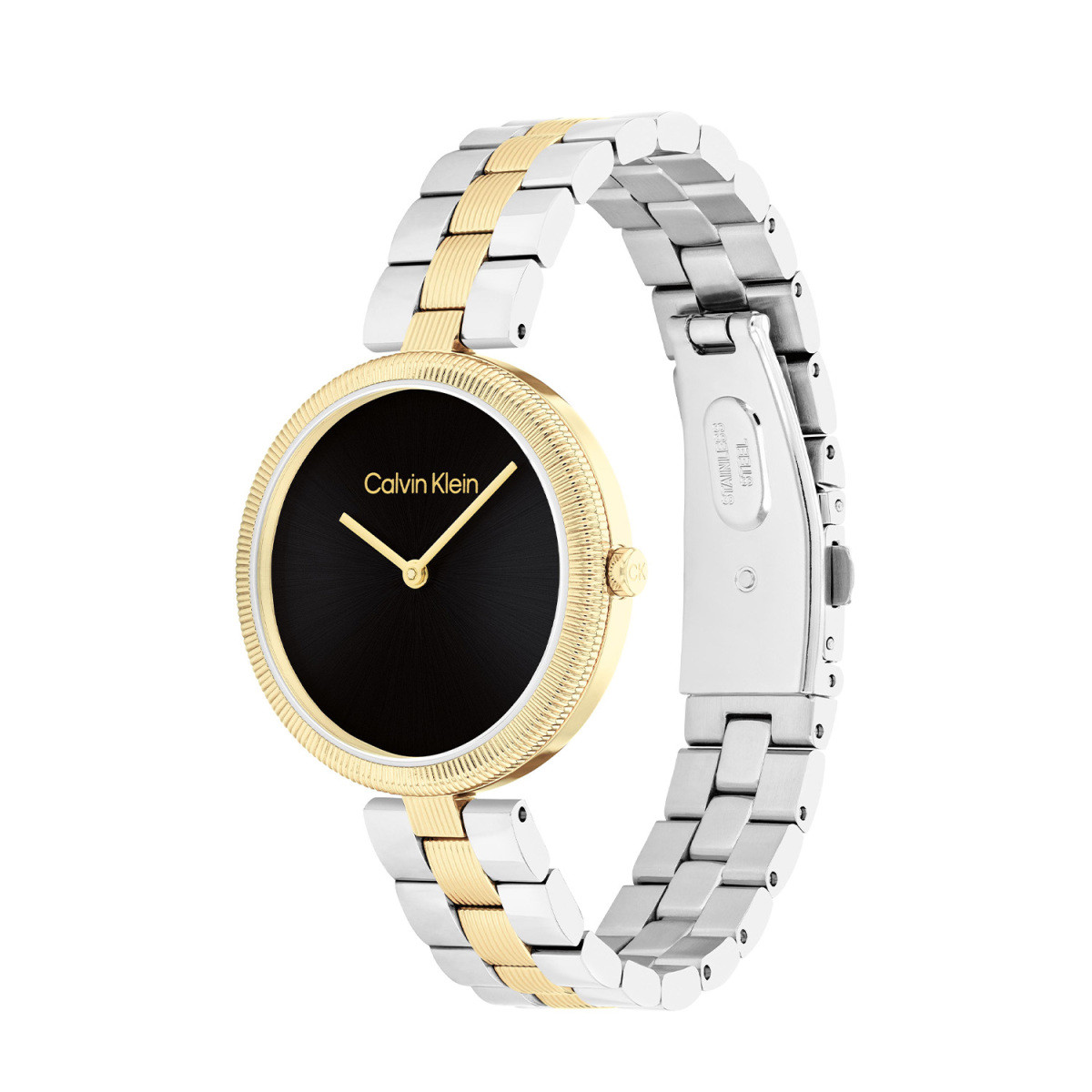 Calvin Klein CK25100012 bicolor dameshorloge met ronde kast en zwarte wijzerplaat - Ø 32 mm