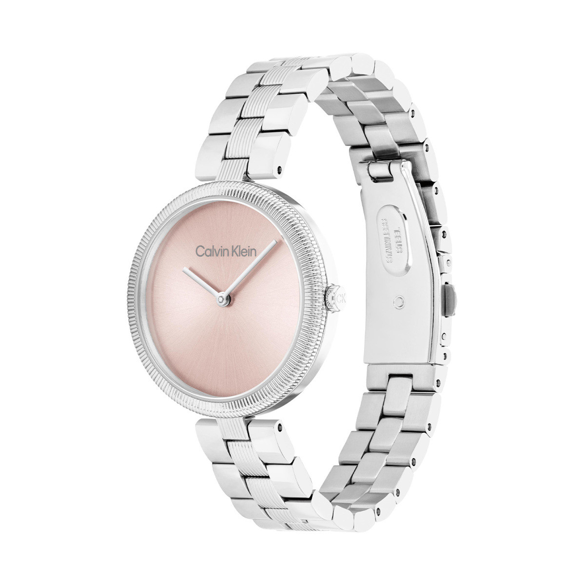 Calvin Klein CK25100015 zilverkleurig dameshorloge met ronde kast en roze wijzerplaat - Ø 32 mm