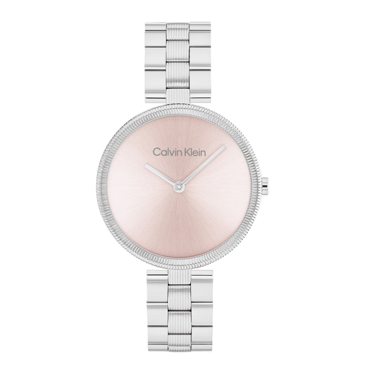 Calvin Klein CK25100015 zilverkleurig dameshorloge met ronde kast en roze wijzerplaat - Ø 32 mm