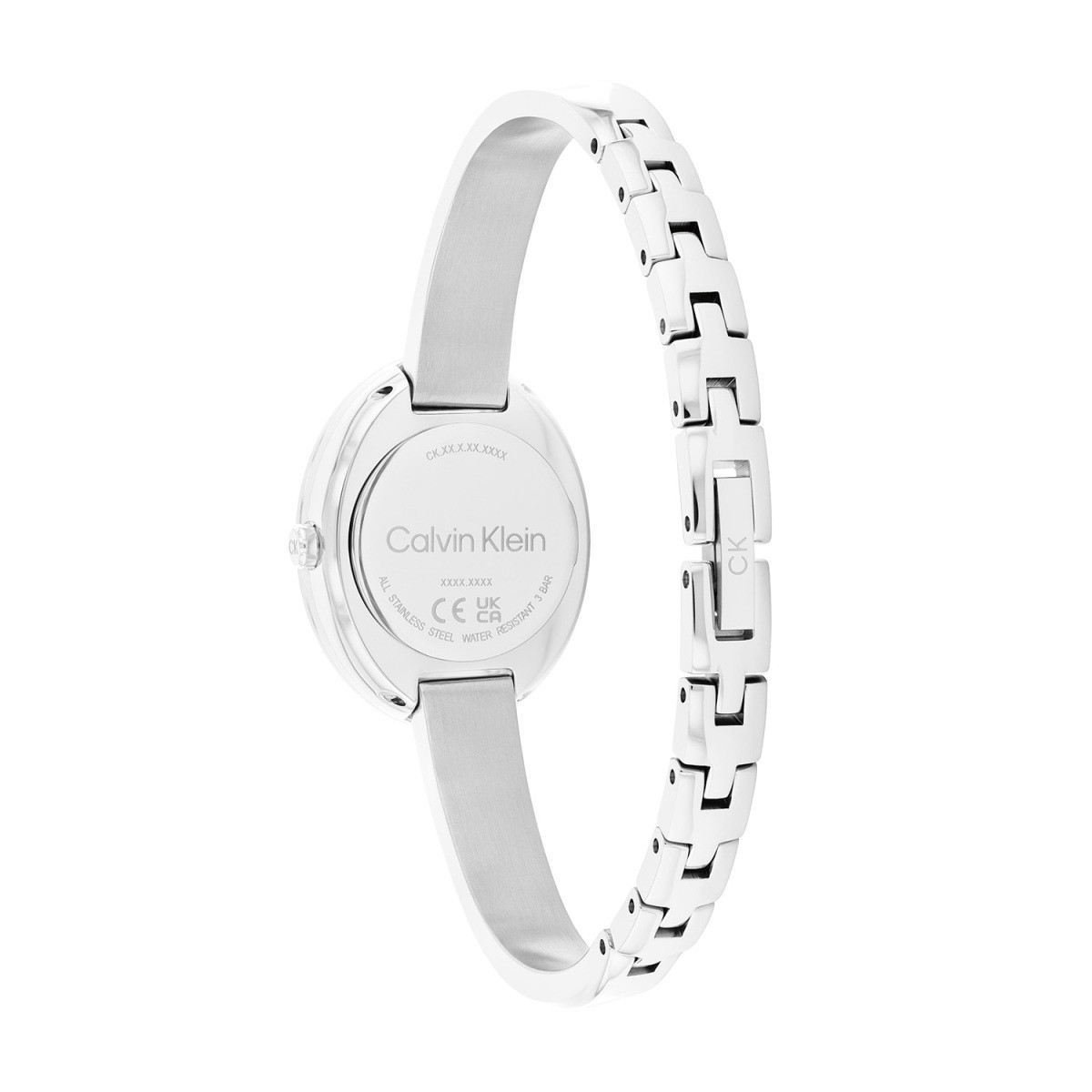 Calvin Klein CK25100055 zilverkleurig dameshorloge met ovale kast en rosékleurige rand - Ø 26 mm