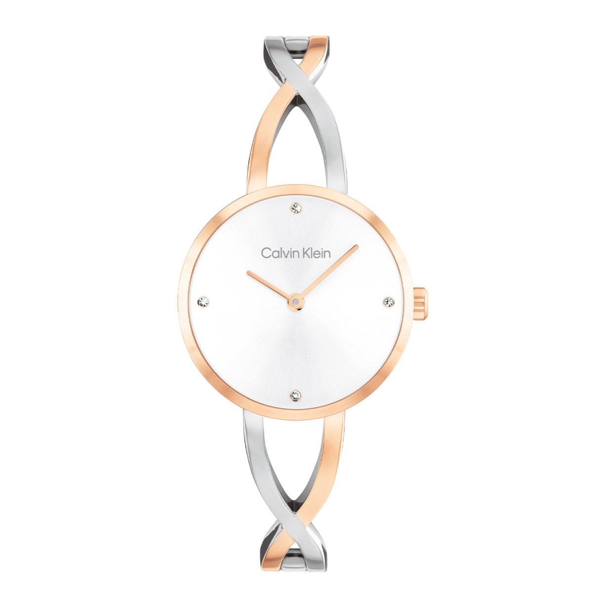 Calvin Klein CK25100060 bicolor dameshorloge met rosékleurige kast en steentjes - Ø 28 mm