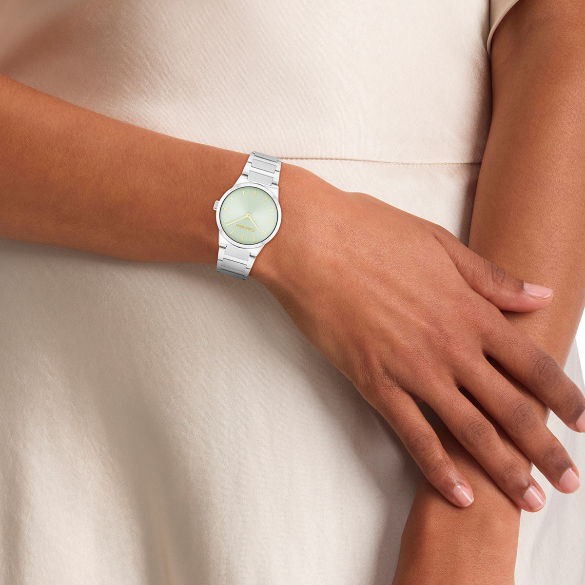 Calvin Klein CK25100080 zilverkleurig dameshorloge met lichtgroene wijzerplaat - Ø 32 mm