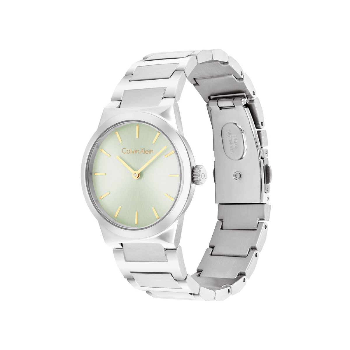 Calvin Klein CK25100080 zilverkleurig dameshorloge met lichtgroene wijzerplaat - Ø 32 mm