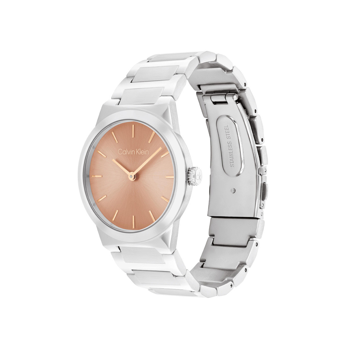 Calvin Klein CK25100085 zilverkleurig quartz dameshorloge met ronde kast en rosékleurige wijzerplaat - Ø 36 mm