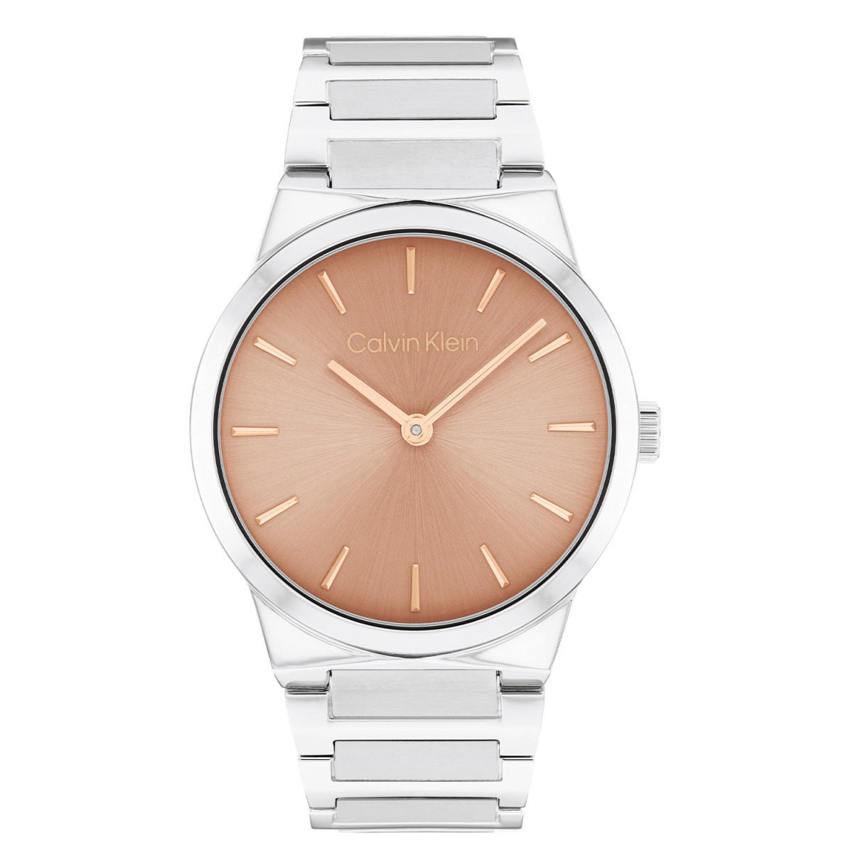 Calvin Klein CK25100085 zilverkleurig quartz dameshorloge met ronde kast en rosékleurige wijzerplaat - Ø 36 mm