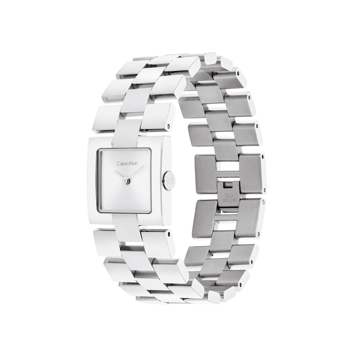 Calvin Klein CK25100088 zilverkleurig dameshorloge met vierkante kast en schakelband - Ø 22 mm