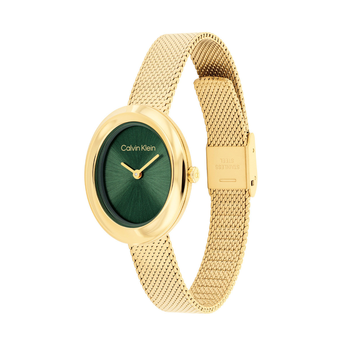Calvin Klein CK25100152 dameshorloge met goudkleurig vergulde ovale kast en groene wijzerplaat - Ø 24 mm