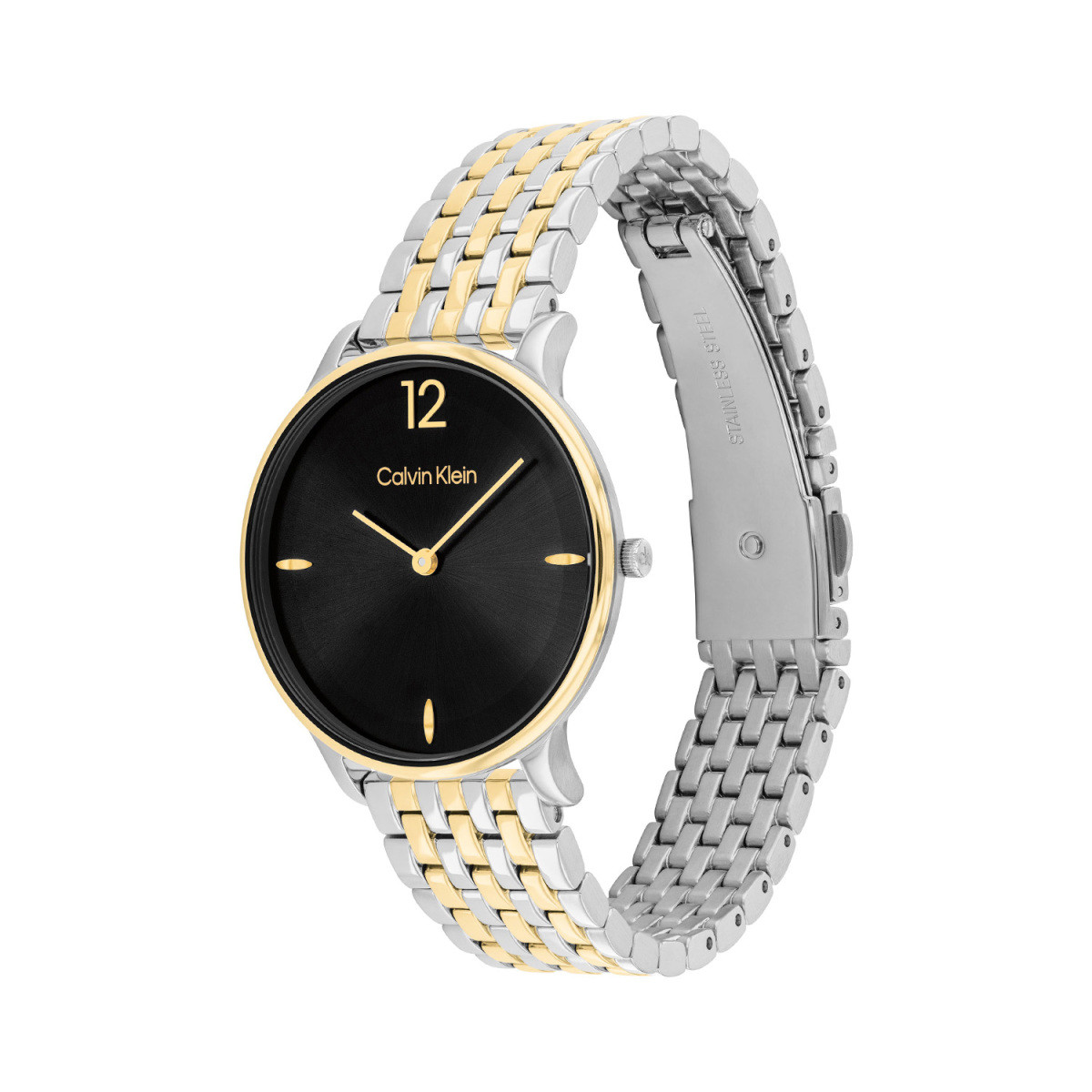 Calvin Klein CK25100171 bicolor dameshorloge met ronde kast en zwarte wijzerplaat - Ø 34 mm