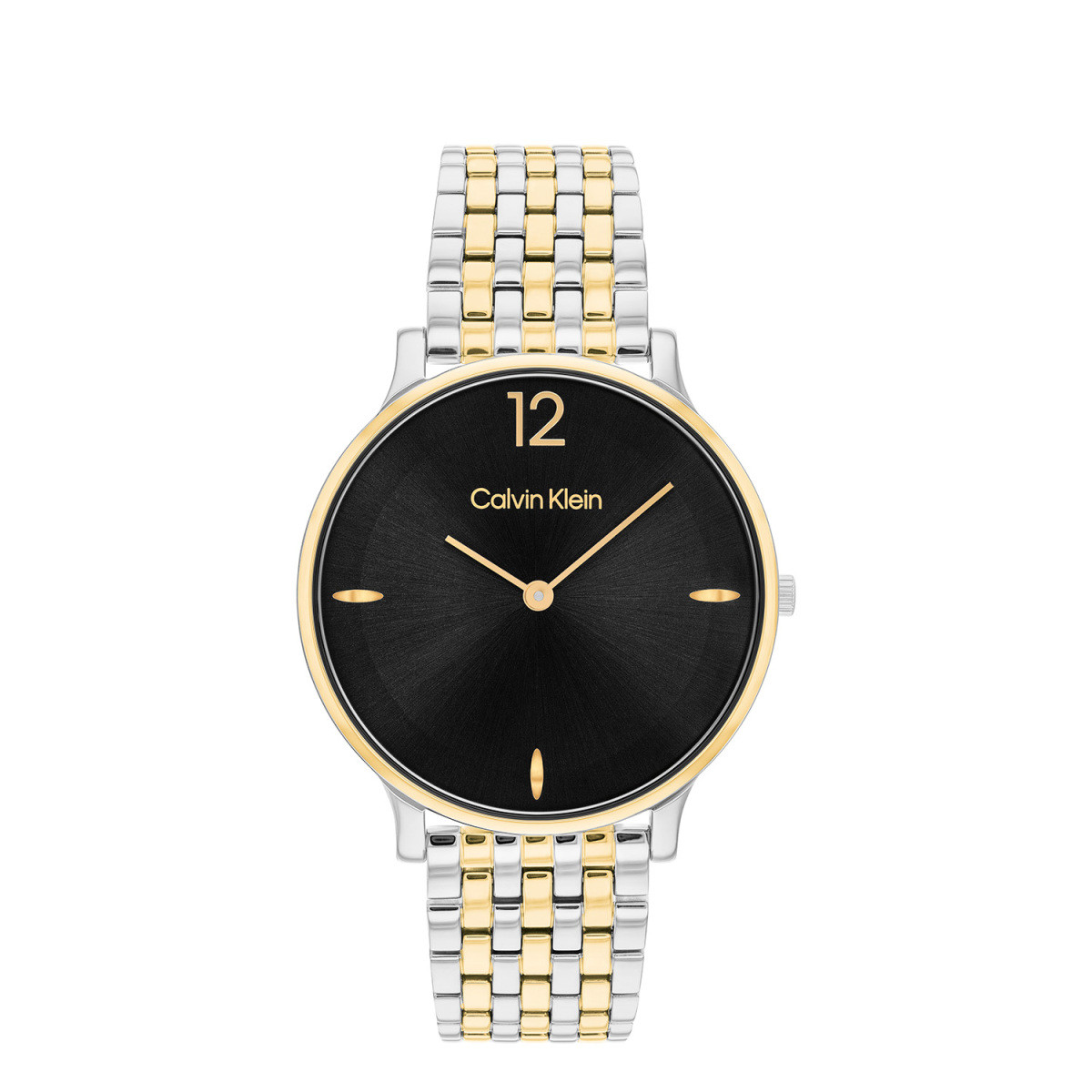 Calvin Klein CK25100171 bicolor dameshorloge met ronde kast en zwarte wijzerplaat - Ø 34 mm