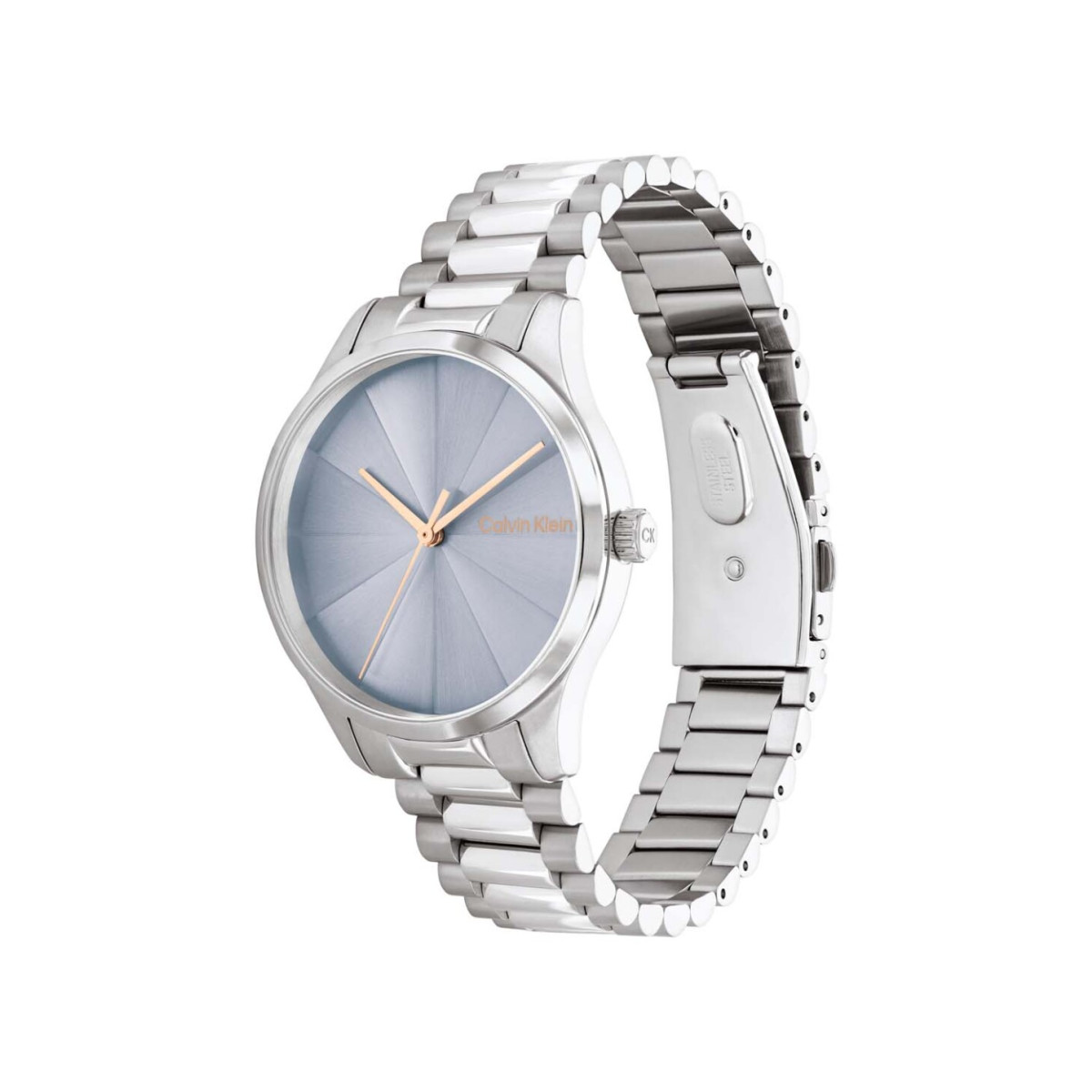 Calvin Klein CK25200230 zilverkleurig horloge met gestreepte blauwe wijzerplaat - Ø 35 mm