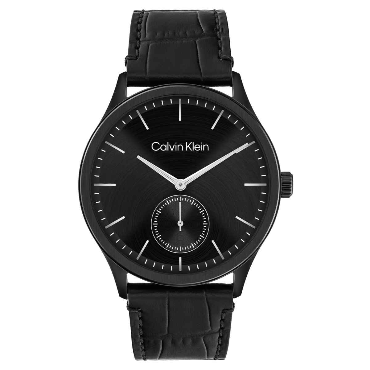 Calvin Klein CK25200555 zwart herenhorloge met ronde kast en leren band - Ø 42 mm