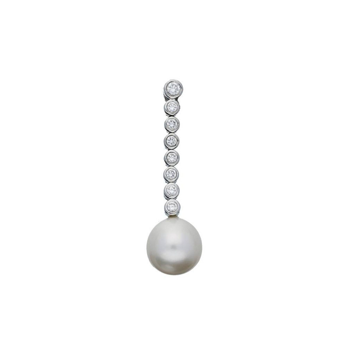 Lange zilveren parel hanger met zirkonia's