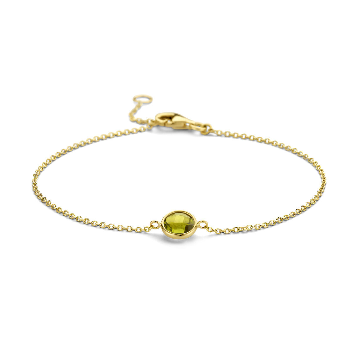Gouden armband met peridot 1.2 mm 16.5 -19 cm
