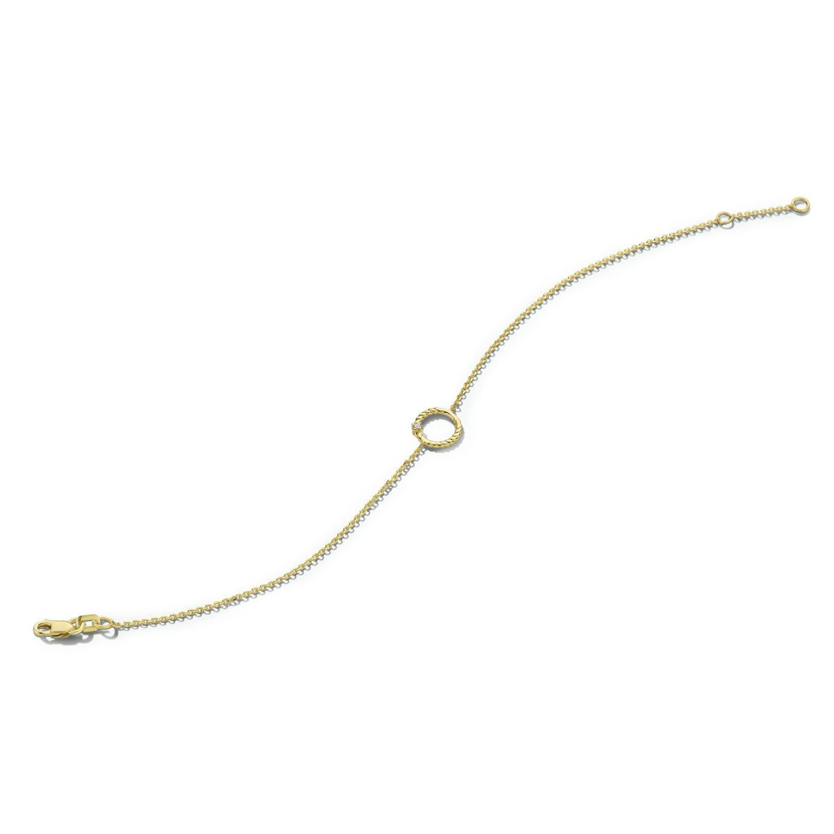 Geelgouden armband met rondje en diamant