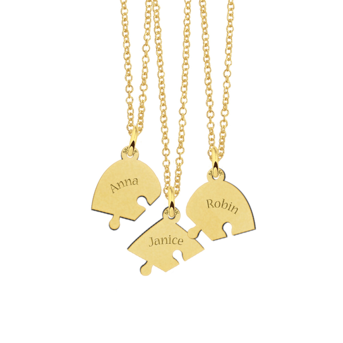 Drie gouden breekhangers uit 1 hartje Names4ever